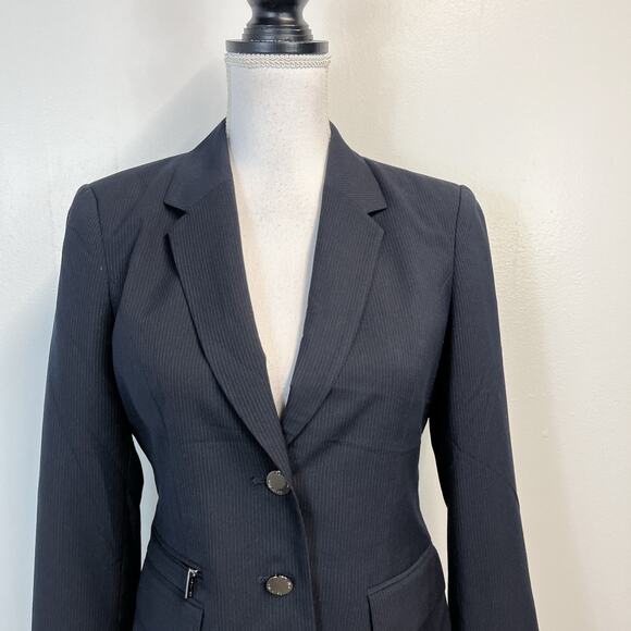 Calvin Klein Women's Blazer Jacket Size 2 Black Pinstripe Career Professional - Picture 3 of 9